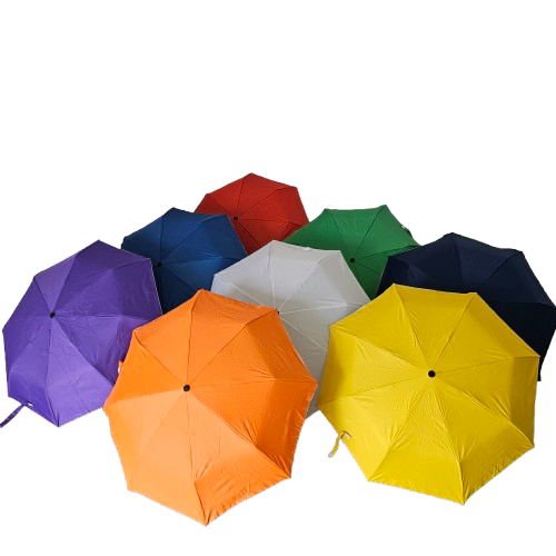 Sombrillas de colores Apolo 21” completamente abierta, mostrando su estructura reforzada y diseño resistente al viento.