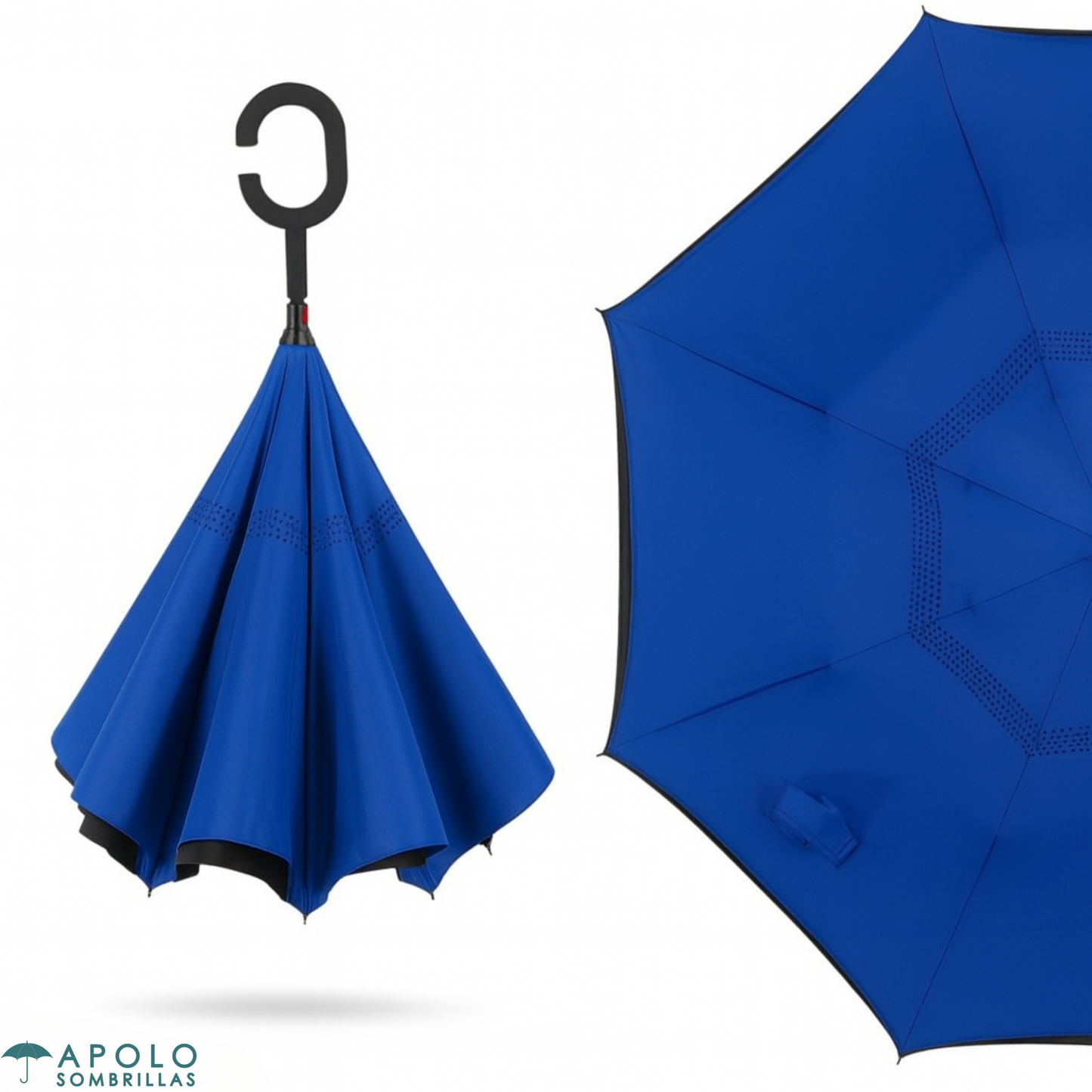 Paraguas Reversible de Dos Colores 23” N09 – Mango Tipo C, Resistente y Funcional