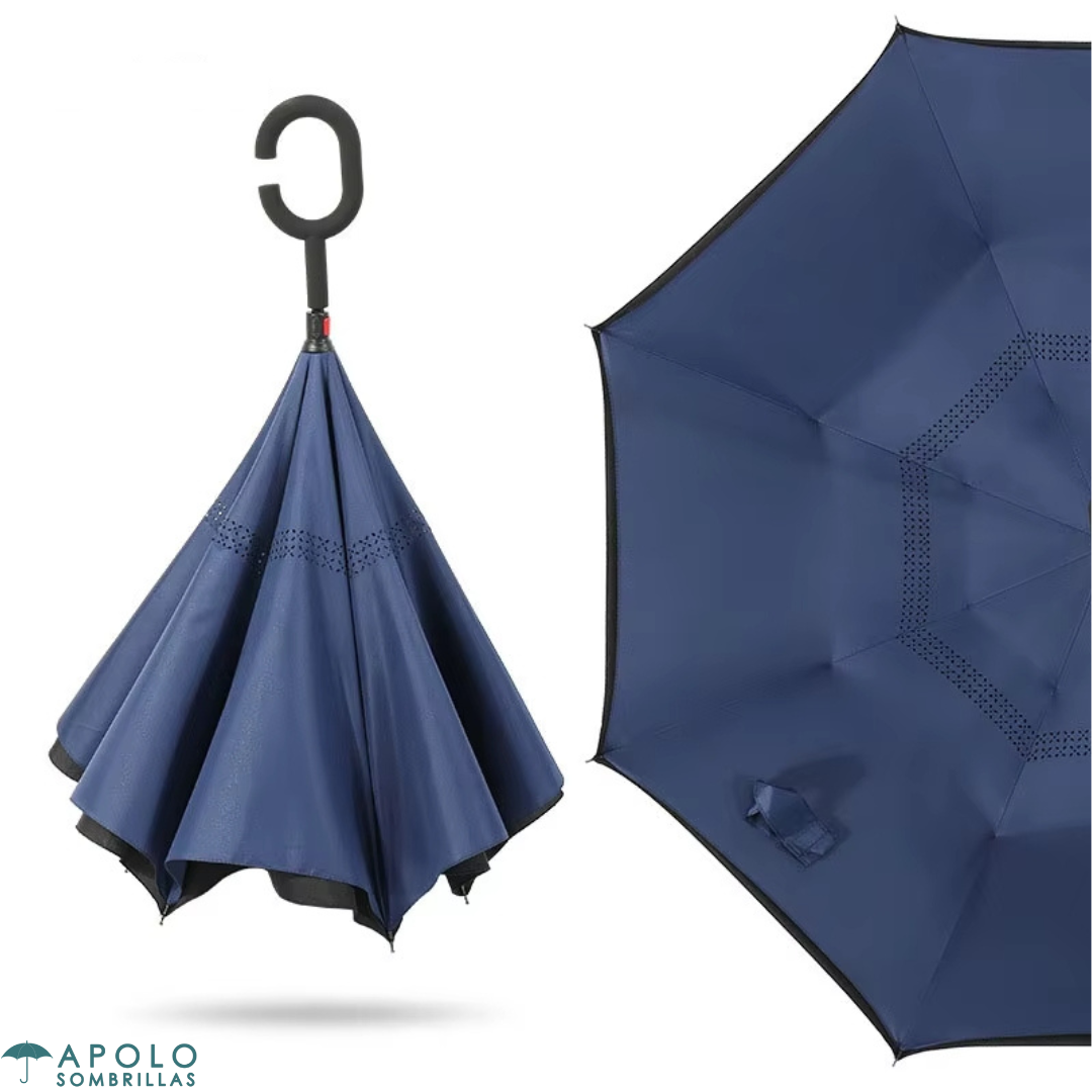 Paraguas Reversible de Dos Colores 23” N09 – Mango Tipo C, Resistente y Funcional