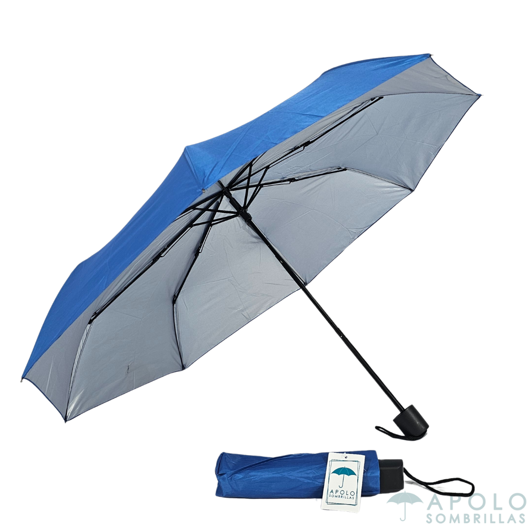 Vista lateral Sombrilla de bolso manual azul claro Apolo 21 N03, para publicidad con forro.