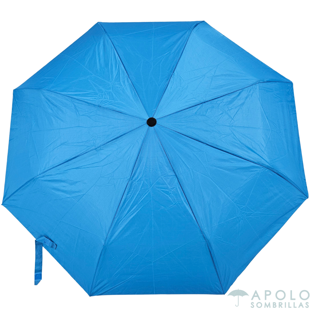 Sombrilla de bolso azul claro Apolo 21 N03, plegable y compacta, protección UV y resistente al viento.