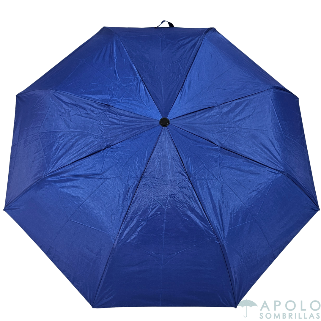 Mini sombrilla azul satinado Apolo 21 N03, manual y resistente, perfecta para el bolso y uso diario.