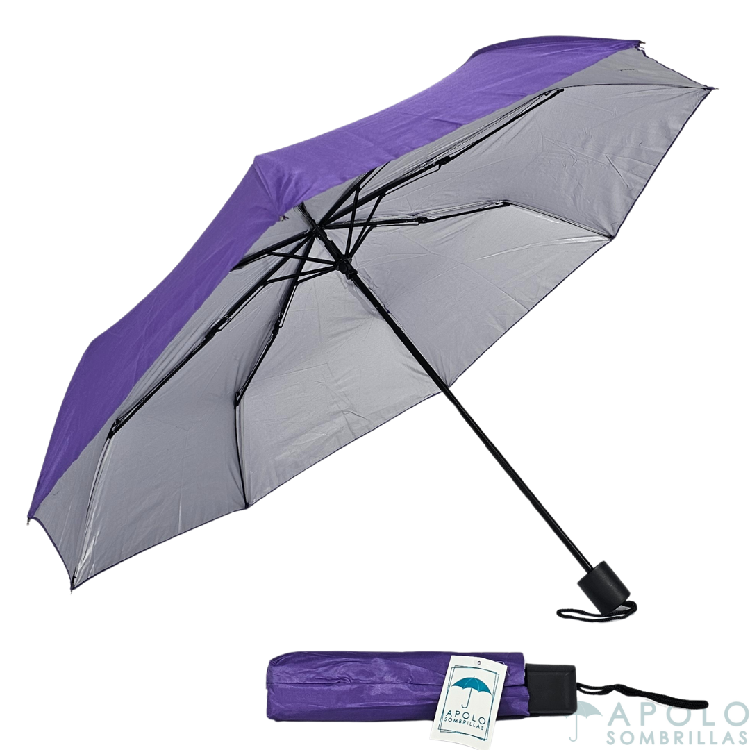 Vista lateral de sombrilla manual morada Apolo 21 N03, diseño elegante y funcional para eventos y uso personal.