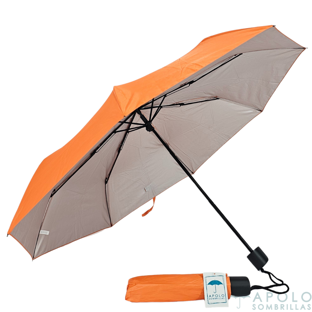 Perfil de mini sombrilla naranja Apolo 21 N03, diseño plegable y ligero para bolso o mochila.