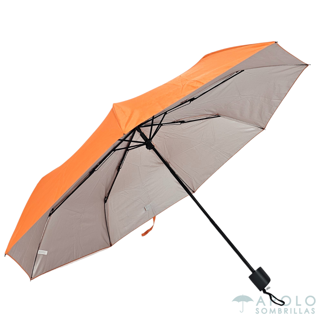 Vista lateral Sombrilla plegable naranja Apolo 21 manual, para llevar en el bolso.