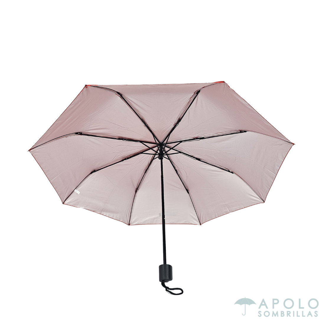 Imagen frontal de sombrilla pequeña roja Apolo 21 N03, ideal para protección solar y días de lluvia.