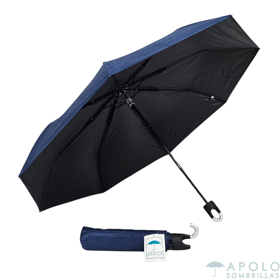 Sombrilla azul oscura pequeña de 21 pulgadas, plegable, ideal para bolso – con filtro UV y clip manual N11