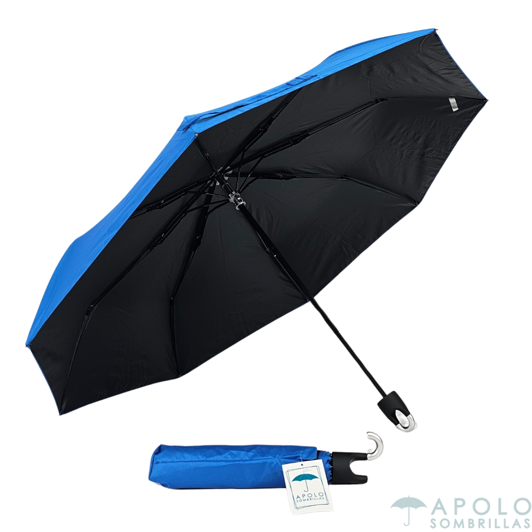 Mini paraguas azul satinado 21”, portátil y con protección UV – diseño elegante para mujer y uso diario