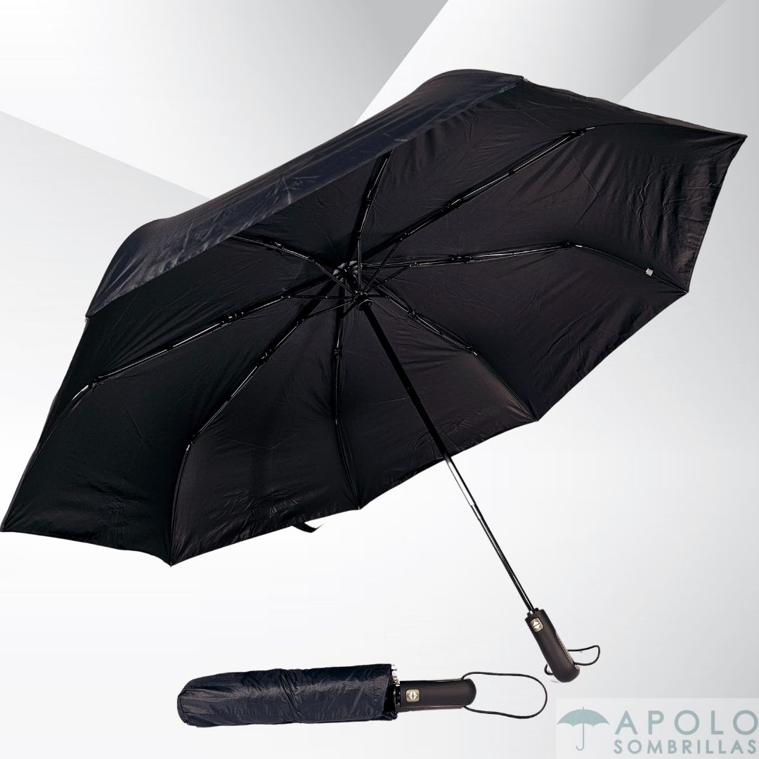 Sombrilla ejecutiva negra personalizada con logo para eventos y promociones corporativas