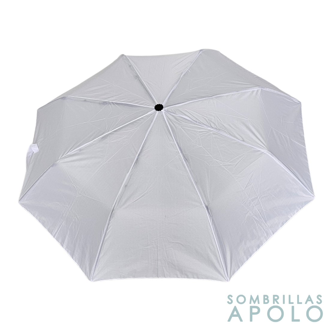 Sombrilla plegable blanca Apolo 21, con filtro UV y diseño elegante, ideal para protección solar y personalizada.